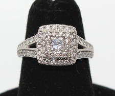 14k White Gold Double Halo Princess Cut Natural Diamond Engagement Ring sz 4.75