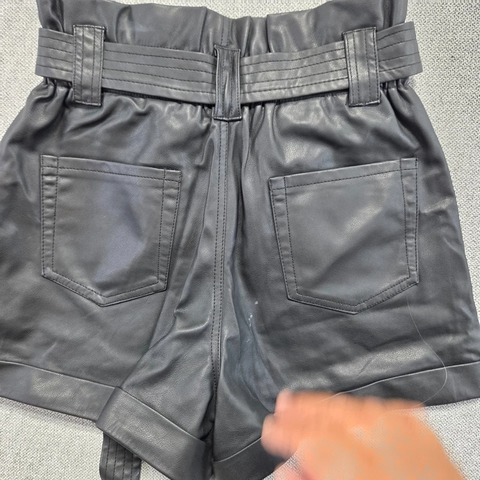 Zara Black Faux Leather Shorts Womens Size XS Belted Pockets Regular Fit - Image 4 of 4
