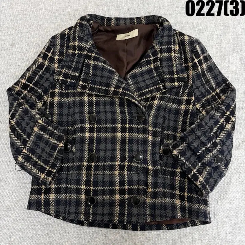 System Check Pattern Double Button Wool Short Coa… - image 5