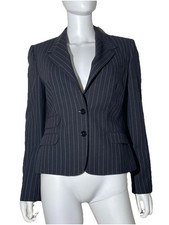 Dolce & Gabbana Pinstripe Blazer Virgin Wool Stretch Leopard Lining Sz 44 US 8