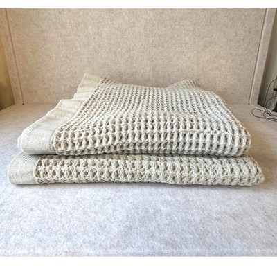 Onsen Supima Waffle Bath Towel and Bath Sheet Bundle Oatmeal NWOT