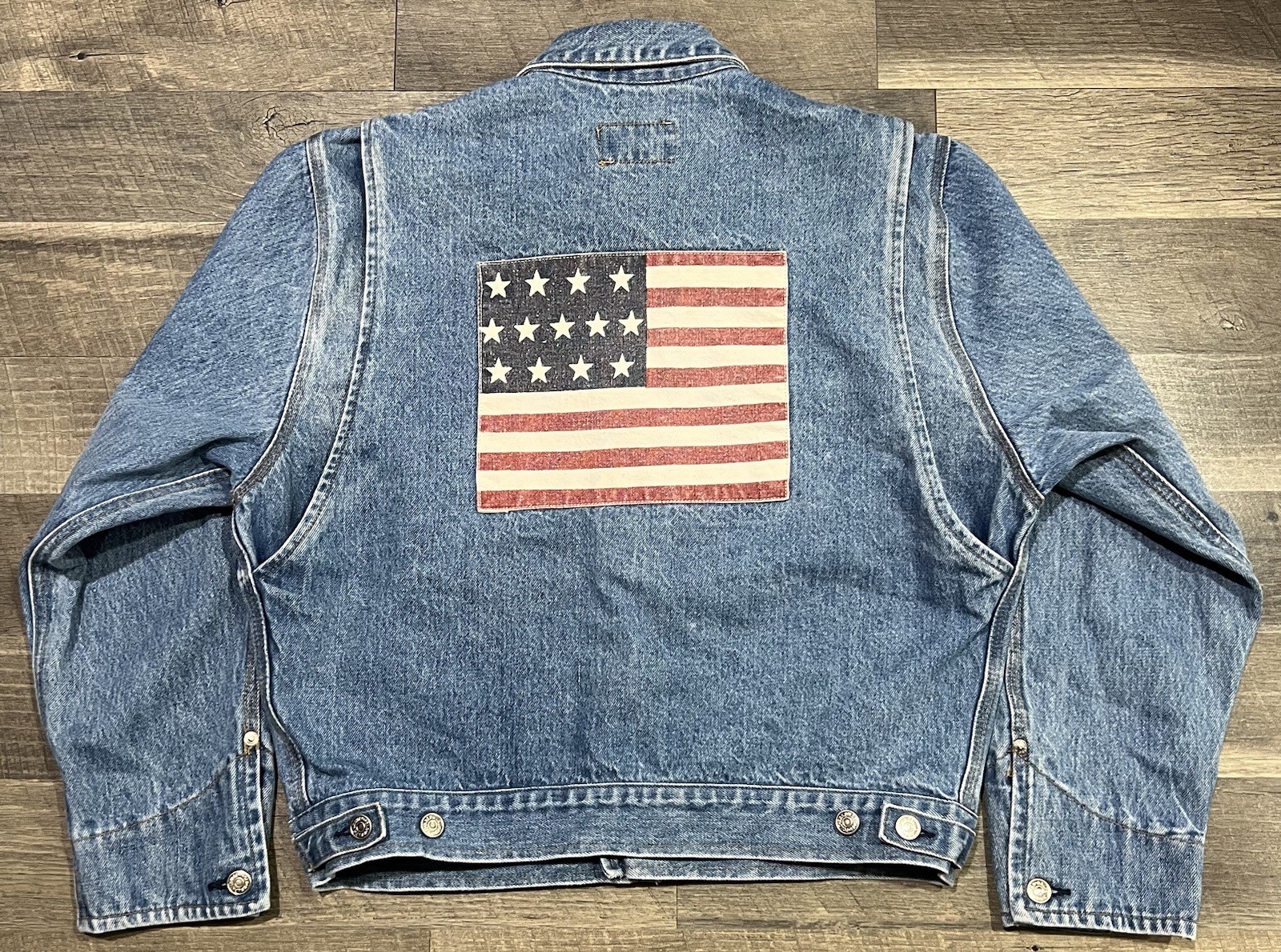 Polo Ralph Lauren Dungaree Mens Large Vintage American Flag Denim Jean Jacket 