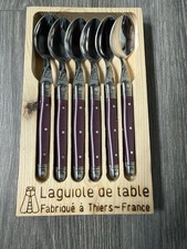 Jean Dubost Laguiole 6 Piece Spoon Set Purple Handle Bee Emblem France