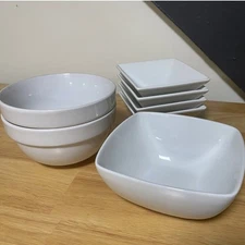 Mixed Lot of White Ceramic Modern Dinnerware Tableware Serving Bowls Set Of 7