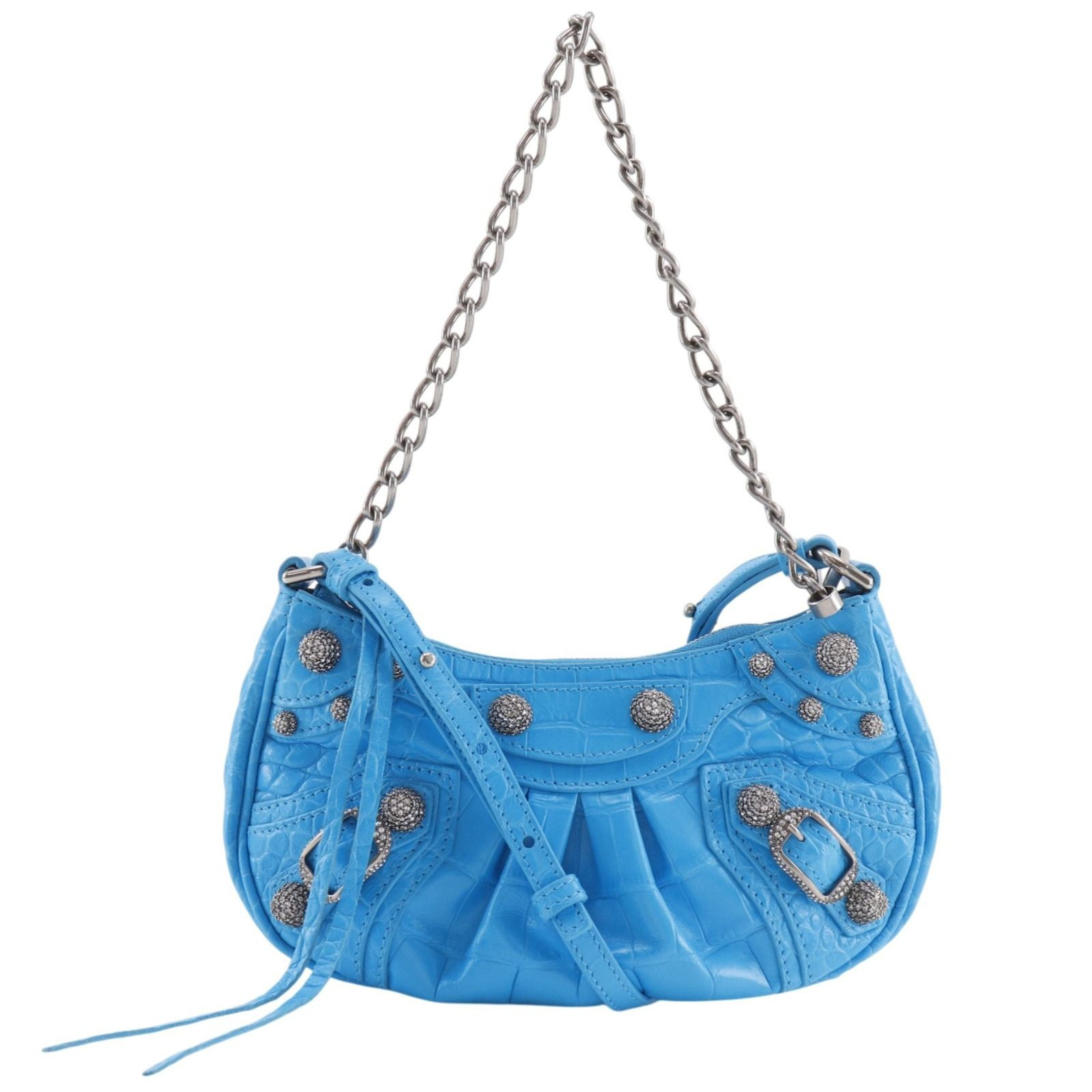BALENCIAGA Le Cagole XS Shoulder Bag Embossed Leather Light Blue Women's Japan