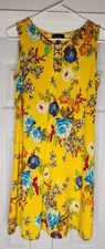 MSK Womens Dress Size Medium Sleeveless 3 Metal Ring V-neck Yellow Multicolor 