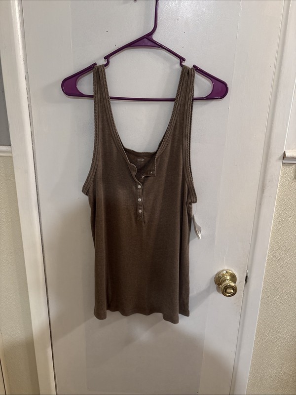 Aerie Green Henley Tank Top Green Color Size XXL