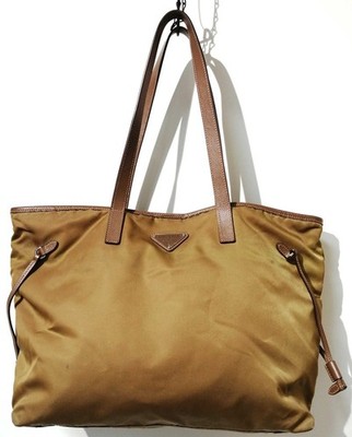 PRADA B4001T Saffiano Tote Bag Camel Large Stained Authentic Used
