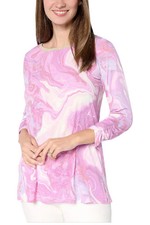 Susan Graver Printed Liquid Knit Tunic w/ Rib Neck Detail Lilac