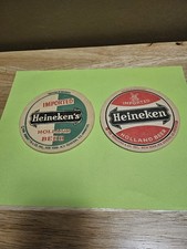 2 Vintage Double Sided Round Cardboard Heineken Beer Coasters