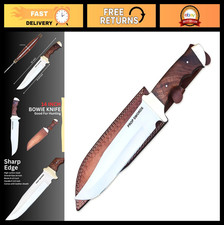 14" Full Tang Bowie Knife - Fixed Blade Hunting Knife, Rosewood Handle, Leather