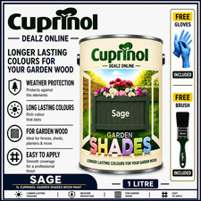 Cuprinol SAGE  1L Garden Shades Furniture Sheds Wood Paint + FREE BRUSH & GLOVES