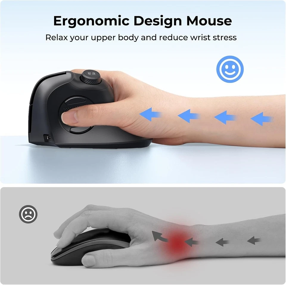 seenda Ergonomic Mouse Rechargeable, USB+Dual Bluetooth, MOU-302 Vertical Wirele - Image 2 of 4