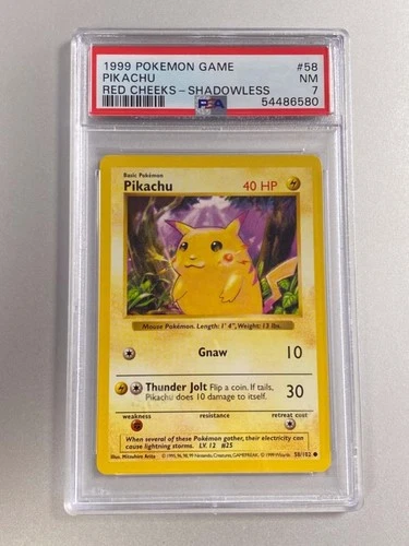 1999 POKEMON PIKACHU RED CHEEKS #58  SHADOWLESS PSA 7 NM.