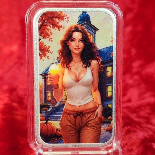 Bullion Baddies 1 oz Silver Bar w/ COA - Pumpkin Spice Spicy Sabrina