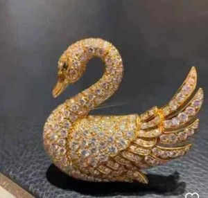 Authentic 3Ct Round Cut Real Moissanite Swan Charm Men's Brooch Pin 14K Yellow Gold Plated