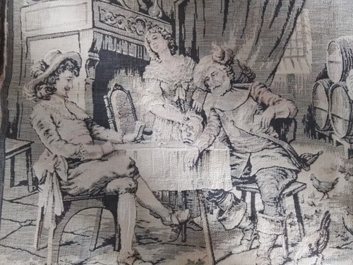 HANDGEWEBTER ANTIKER FRANZÖSISCHER GOBELIN VIKTORIANISCHES PUBFASS BIERFÄSSER FRANKREICH 56 × 19 ZOLL - Bild 2 von 21