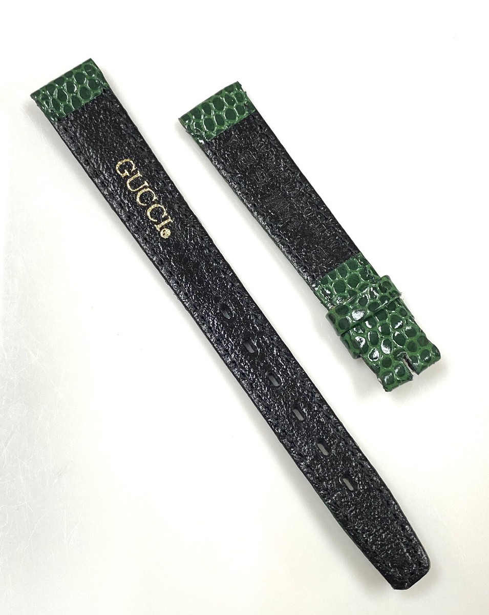 Genuine NOS Gucci 12mm x 10mm Green Lizard Grain Leather Genuine NOS Gucci 12mm x 10mm Green Lizard Grain Leather