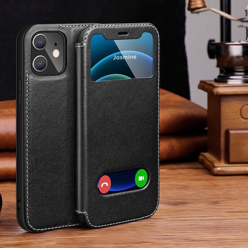 Real Genuine Leather Wallet Flip Window Case Cover For iPhone 16 15 14 13 12 - Picture 9 of 20