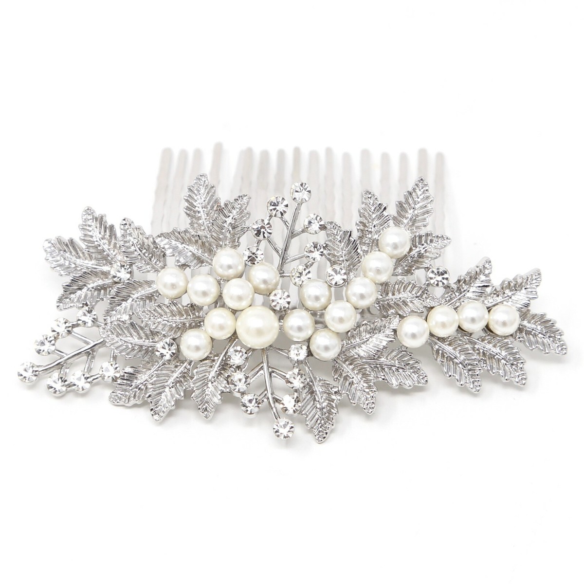 Elegant Pearl and Crystal Fashion Hair Comb Elegant Vintage Pearl & Crystal Hair Comb - Large Silver  main image 3