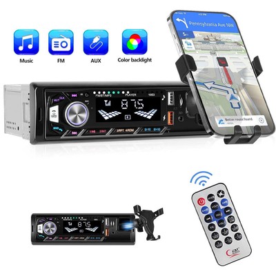 1DIN Autoradio Stereo Bluetooth FM/USB/TF/AUX Audio In-dash +Telefonhalterung
