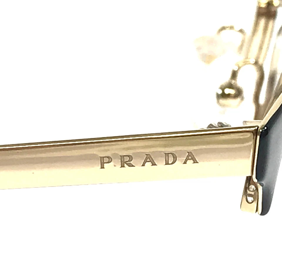 Prada Eyeglasses Frames VPR65Q QE3-1O1 Black Gold Cat Eye Half Rim 51-17-140 - Image 4 of 4