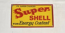 VINTAGE SUPER SHELL 14” PORCELAIN SIGN CAR GAS OIL TRUCK GASOLINE