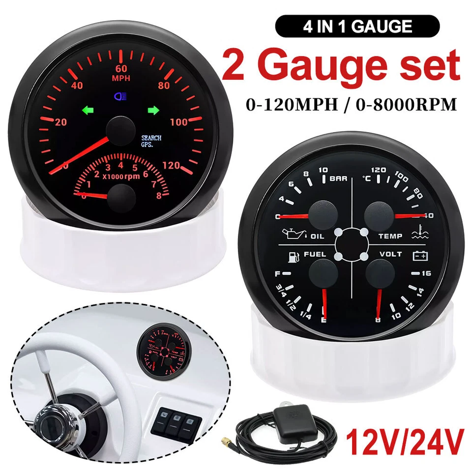 Juego de 2 medidores 4 en 1 medidor multifunción 85 mm GPS velocímetro 120 MPH con velocímetro y 85 mm Foto 3 de 4