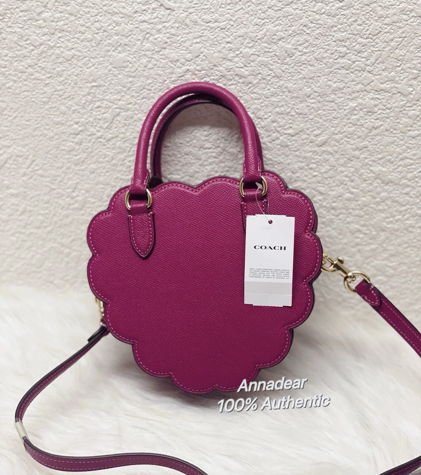 Borsa a tracolla borsa a tracolla Coach a grana incrociata nuova con etichette viola brillante