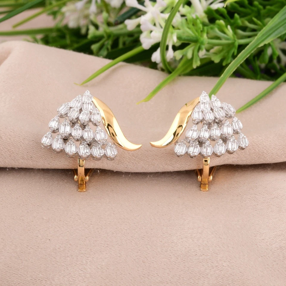 0.80 Ct Lab Grown CVD Baguette Diamond Earrings Women Gift 18k Yellow/White Gold - Image 3 of 4