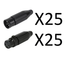 50 Pack (25 each) Switchcraft AAA3FBZ & AAA3MBZ XLR Connectors, Cable Mount, BK