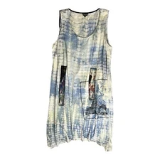 CITRON Santa Monica Shift Maxi Dress sz 2X Blue Tie-Dye Patches Asian Sleeveless