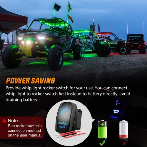 2PCS 1~3FT Spiral LED Fat Whip Light Antenna RGB Chasing For Can-am RZR UTV ATV - Picture 4 of 16