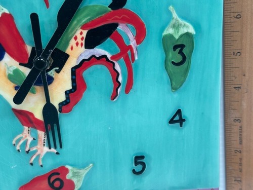 Poultry in Motion Tile Clock HOT WINGS Rooster Sharon Neuhaus ***NEEDS REPAIR*** - Picture 4 of 22
