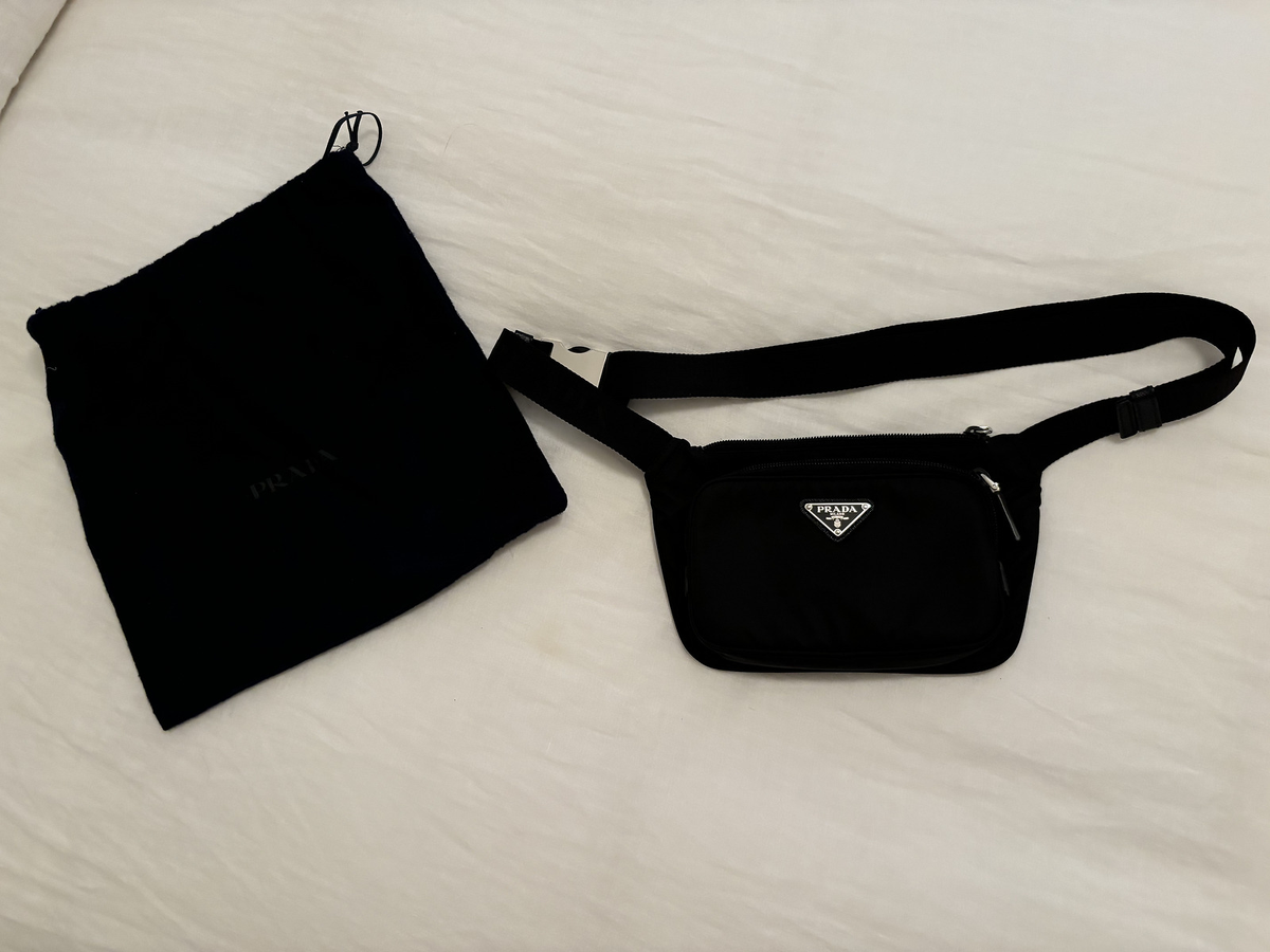 Auth Prada Re Nylon and Saffiano Belt Bum Bag Black 2VL977 Fanny
