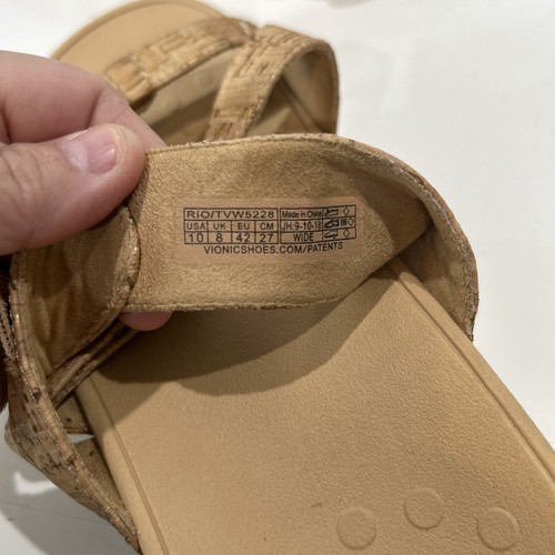 Vionic Rio Shoes Tan Cork Gold Fleck Comfort Slide Sandals Women's 10 - Picture 6 of 13