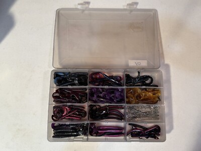Plano Case with Assorted Soft Plastic Fishing Lures, Guidos, Manns,Worms Lot #10