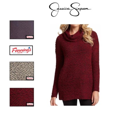 Jessica Simpson Women's Cowl Neck Long Sleeve Sweater - Popcorn Texture Drop Hem, Zinfandel/Red