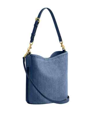 【COACH】Willow Soft Small Denim Bucket Bag NWT COACH Willow Denim Bucket Bag CAT44 Brass/Deep Blue $395