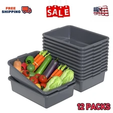Kekow 12-Pack 13 L Commercial Bus Tubs/Bus Box, Gray Large Plastic Tote Box