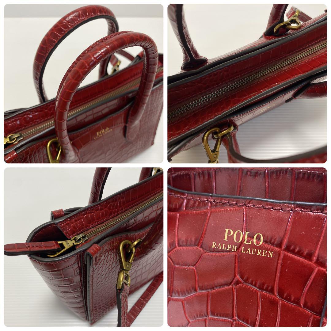 Polo Ralph Lauren Croco Embossed Mini Sloan Satchel 2Way Deep Red