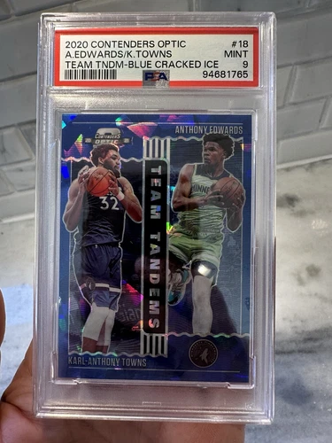 2020 Panini Cont. #18 Optic RC Anthony Edwards TT Blue Cracked Ice Prizm PSA 9