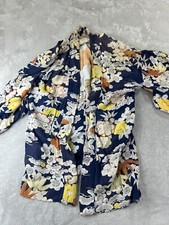 Vintage Japanese Kimono Komon Robe Blue Yellow Flowers