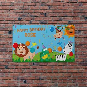 Personnalise Jungle Joyeux Anniversaire Animaux 1 5x0 9m Banniere Ebay
