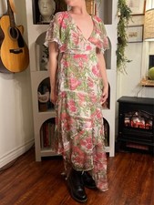  Asos Womens Floral Maxi Faux Wrap Ruffle Dress Sz 2 Wedding Feminine Romantic