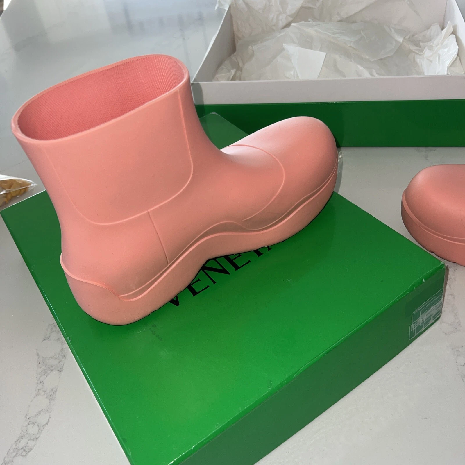 Bottega Veneta Pozzanghera Stivaletto Gomma Fenicottero EU 40 US 9 EUC