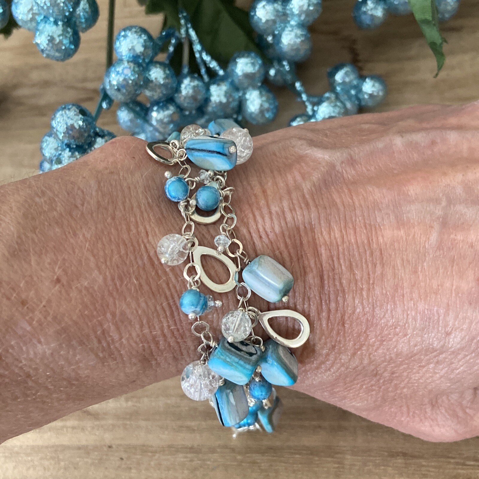 Blue Gemstone Teardrop Solid Sterling Silver Dang… - image 2