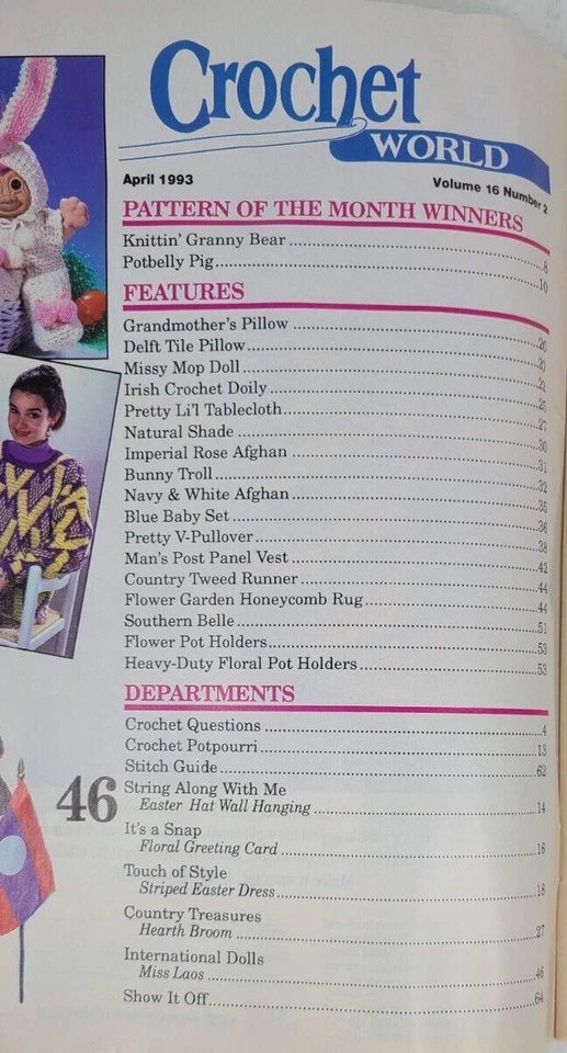 Revista Crochet World de colección abril 1993 | 30 patrones | Primavera/Pascua Foto 2 de 4