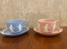 Wedgwood Jasperware Dancing Hours Pink blue Cup & Saucer Set Coffee Tea cup