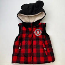 Disney Jacket Boy 24 Mickey Mouse Plaid Sleeveless Vest Hood 2T Party Core Ex